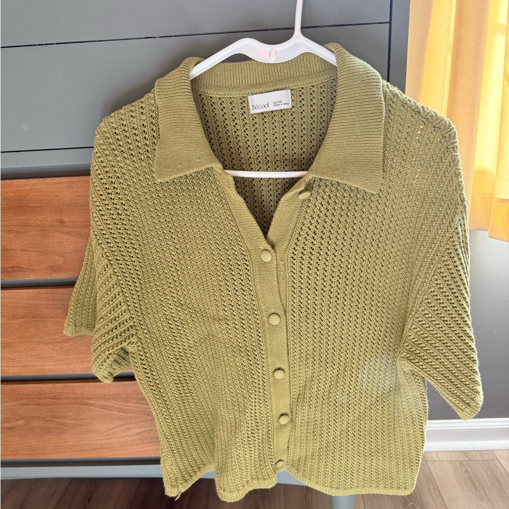 Knit Button-Up Short Sleeve Cardigan-Blue Door Boutique